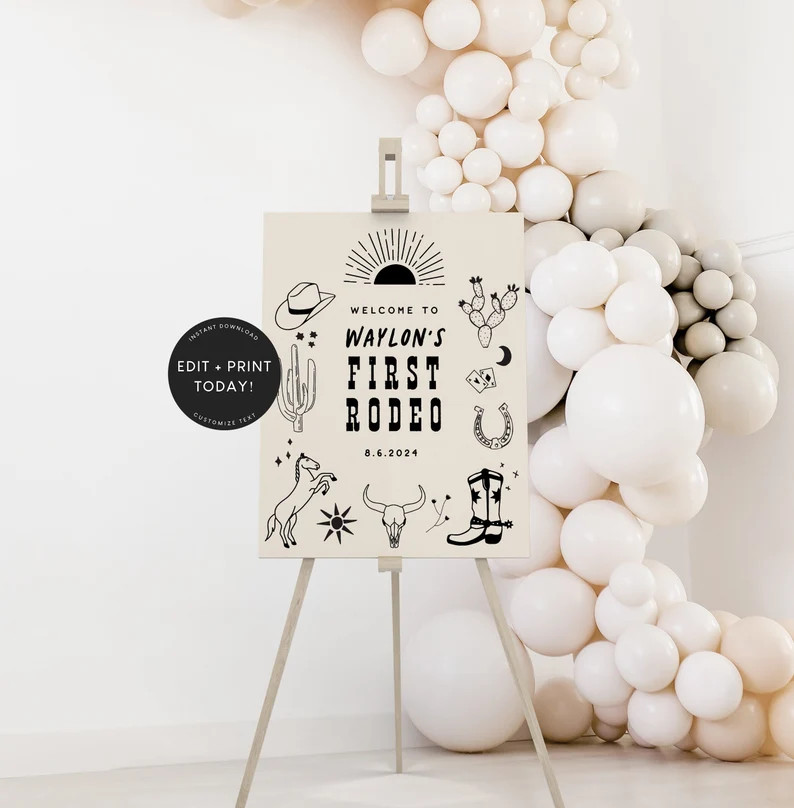 Cowboy First Birthday Welcome Sign, Western, First Rodeo, Welcome Sign Template, Instant Download... | Etsy (US)