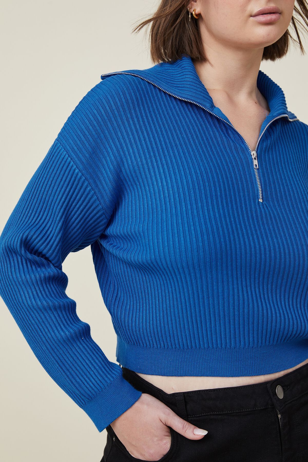Curve Crop Rib Zip Collar Sweater | Cotton On (US)