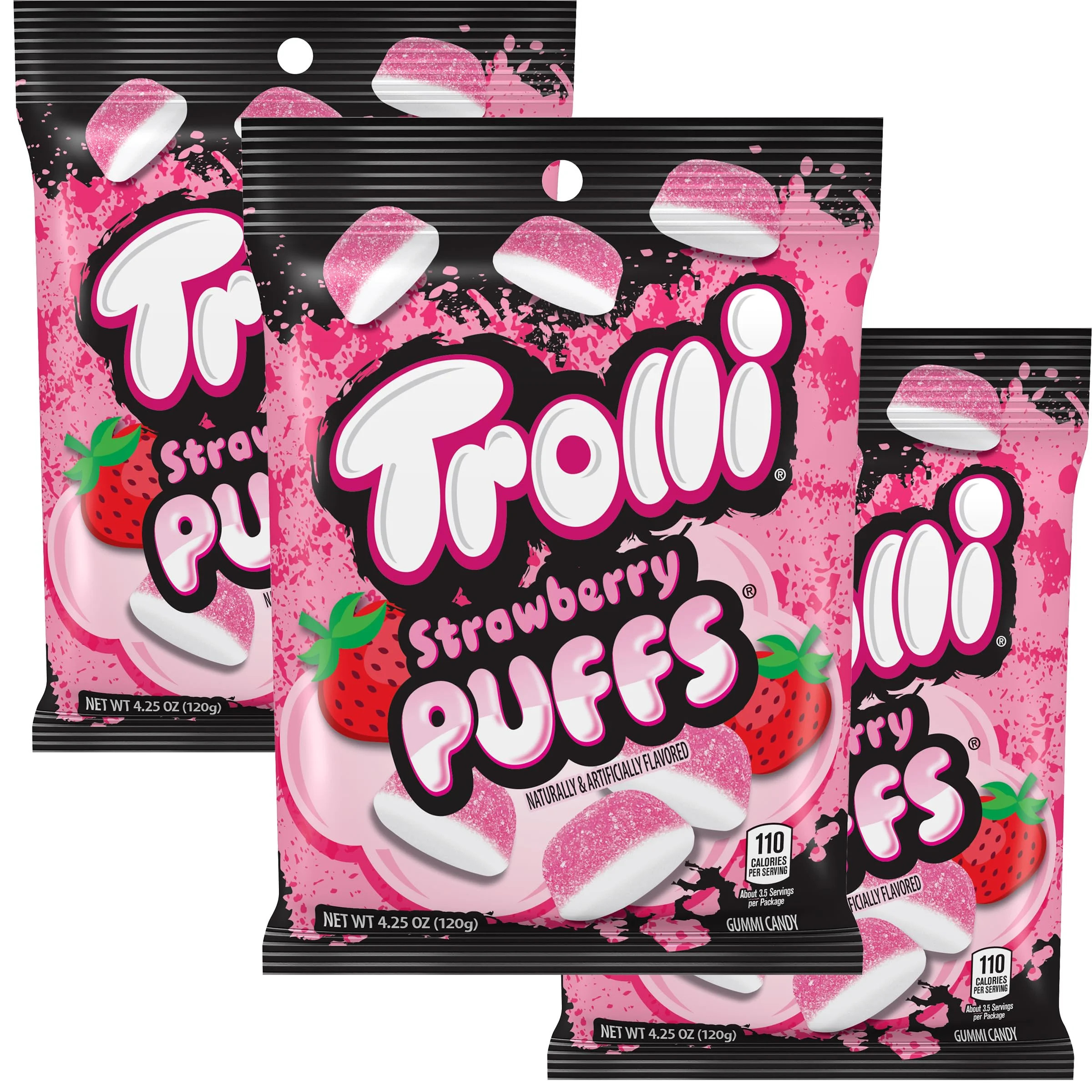 Strawberry Puffs, 4.25oz Bags (Pack of 3), Pink Gummy Candy | Walmart (US)