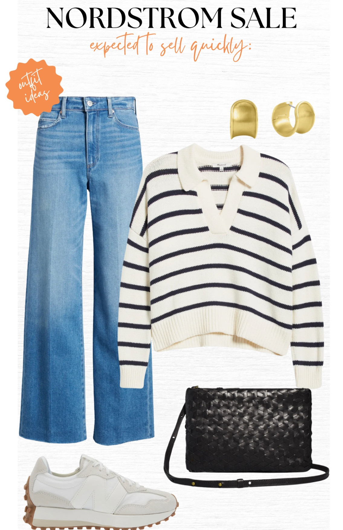 Nordstrom Anniversary Sale Outfit! We love this outfit – it’s effortlessly cool and all of the items are super comfortable. It’s perfect for any occasion from shopping to casual plans with friends! This sweater from Madewell is definitely #1 on our list to sell quickly. A collared sweater is very trendy right now and the sale price is great! These wide-leg jeans from PAIGE are another must-have. The wash makes them go with just about anything and can be easily dressed up or down. New Balances have had a resurgence in popularity for years now and we don’t see that going away! They are the perfect neutral + comfy sneaker. We finished off this outfit with a bag from Madewell ($43 off on sale!) and these cute gold earrings which could be everyday earrings ($60 off on sale!)

#LTKxNSale #Nordstrom #SummerSale 


#LTKSummerSales #LTKxNSale