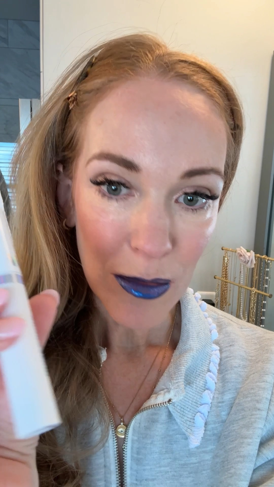 Not going emo 😂 this blue color is just a temporary part of the process of this Wonderskin lip stain. It’s magic! The blue peels off and it leaves the perfect color that lasts all day and doesn’t dry out your lips. 
My color is XOXO 💋 

#LTKBeauty #LTKWatchNow #LTKFindsUnder50
