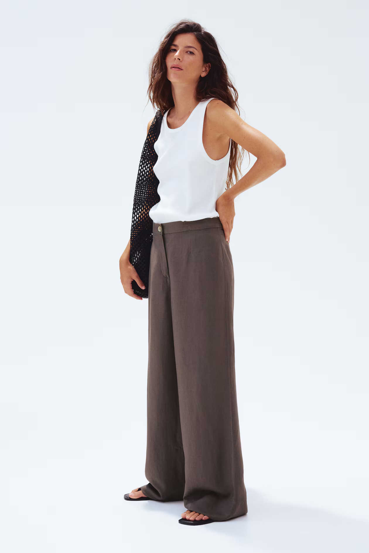 - Linen-blend trousers - Dark mole - Ladies | H&M GB | H&M (UK, MY, IN, SG, PH, TW, HK)