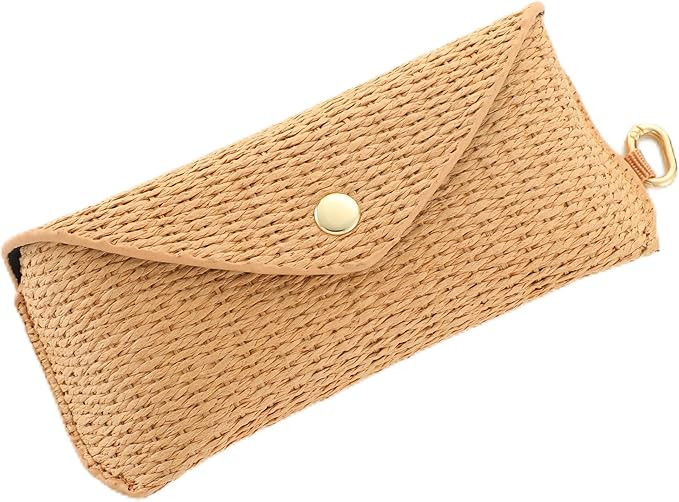 Leinuosen Woven Straw Sunglasses Case with Clip, Hard Shell Boho Rattan Pouch, Portable Travel Be... | Amazon (US)
