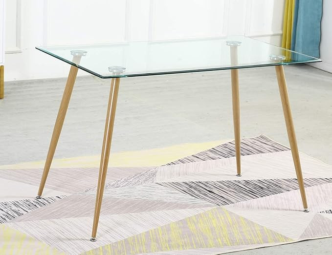 Glass Dining Table - Rectangle Kitchen Table Home Office Table Writing Table Desk with Tempered Glas | Amazon (US)