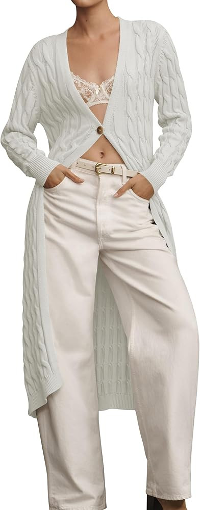 Cakulo Womens Cable Knit Long Cardigan Sweaters Open Front Fall Duster Cardigans 2024 Trendy Swea... | Amazon (US)