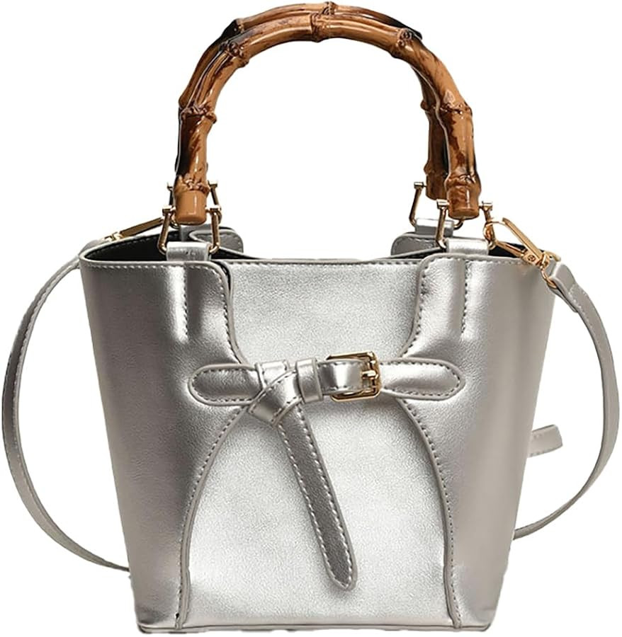Women’s Bucket Bag Trendy Crossbody Bags For Women Vegan Leather Bamboo Handle Shoulder Handbag... | Amazon (US)