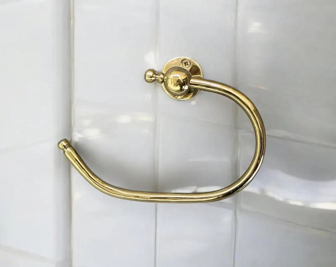 Vintage Style Unlacquered Brass Bathroom Set - Wall Mounted Toilet Paper Holder and Towel Bar - H... | Etsy (US)