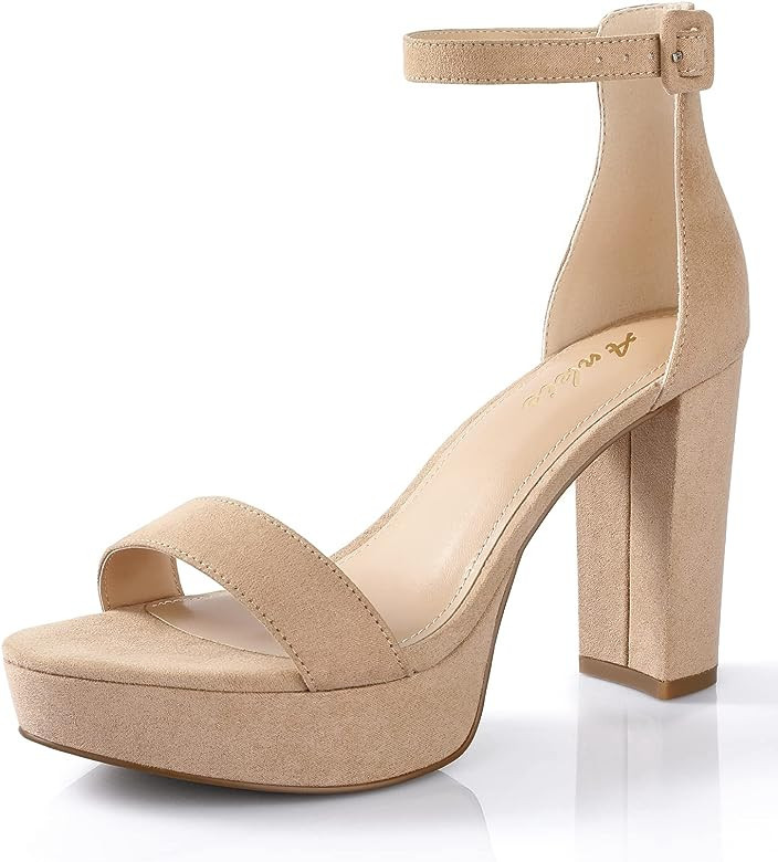 Ankis Platform Heels 4 Inches Chunky heels Sandals for Women Comfy Open Toe Block Heeled Sandals ... | Amazon (US)