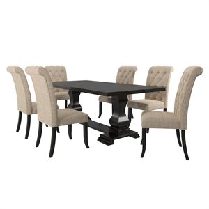 Furniture of America Kabini 7-Piece Wood Dining Table Set in Black and Beige | Cymax