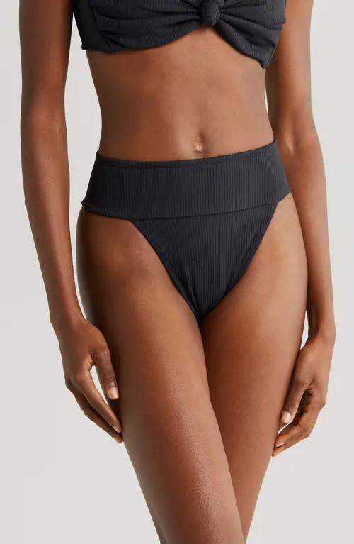 MONTCE Tamarindo Rib High Cut Bikini Bottoms in Black Rib at Nordstrom, Size Large | Nordstrom