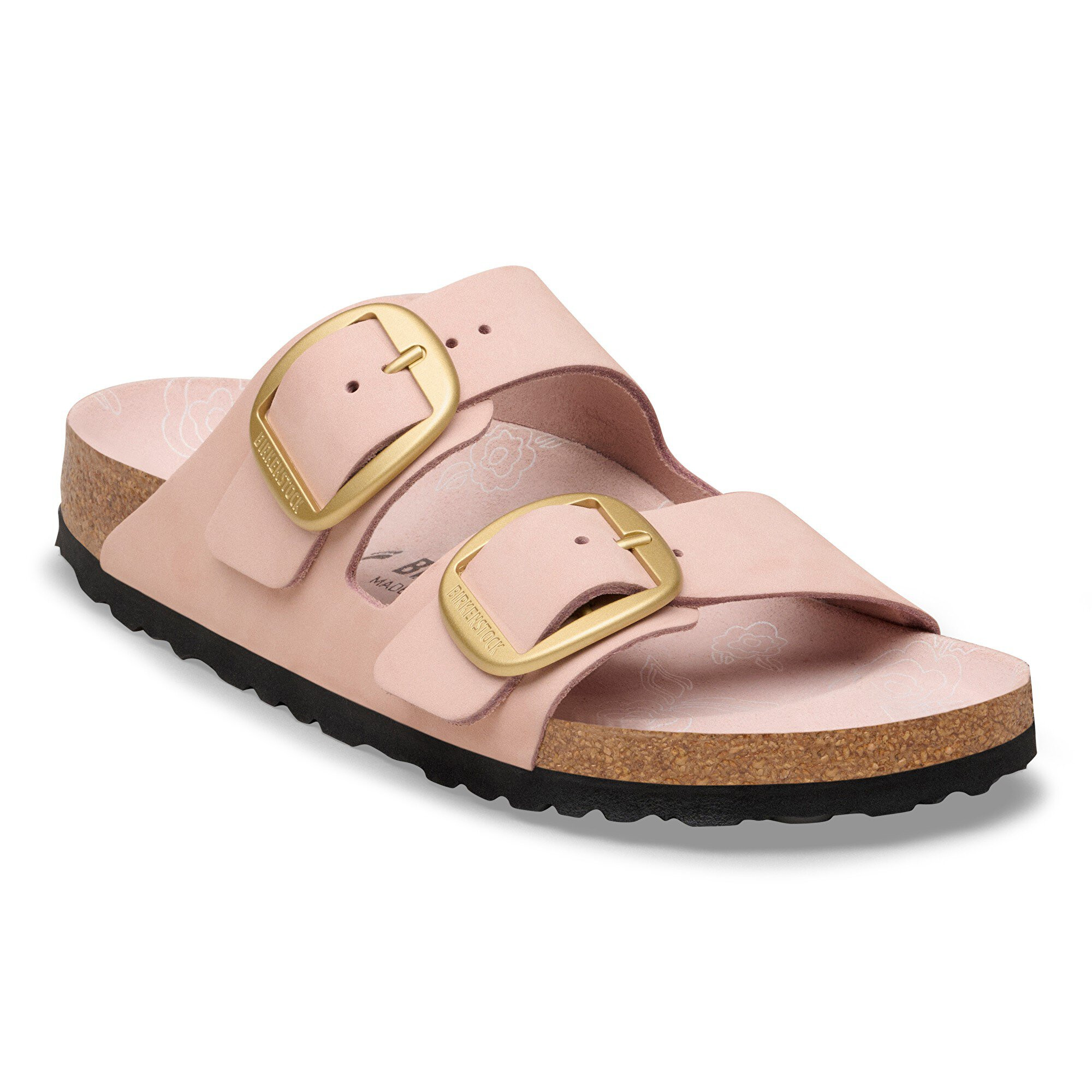 Arizona Big Buckle Nubuck Leather Soft Pink Two-Strap Sandals | Birkenstock USA