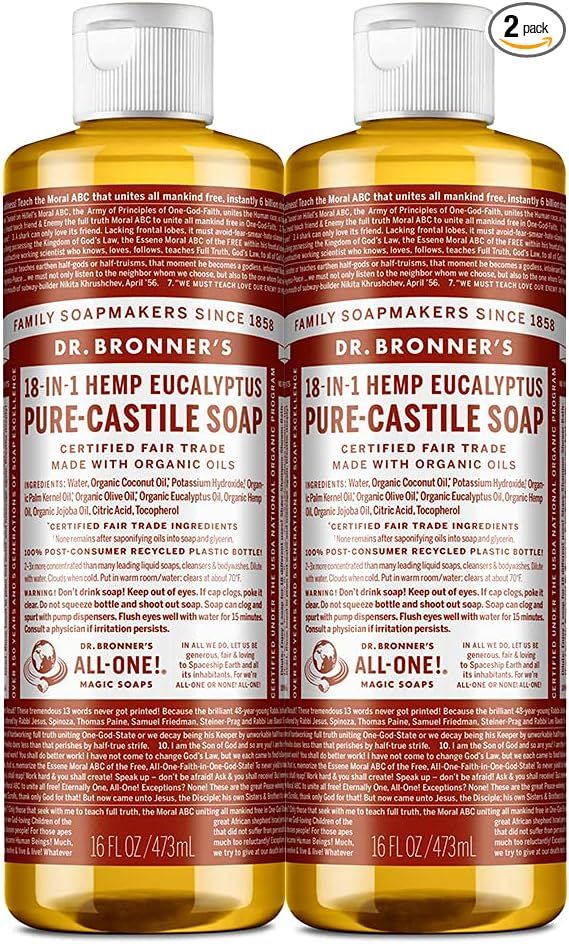 Dr. Bronner’s - Pure-Castile Liquid Soap (Eucalyptus, 16 ounce, 2-Pack) - Made with Organic Oil... | Amazon (US)