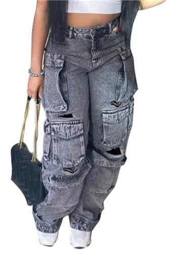 NRTHYE Cargo Jeans for Women High Waist Baggy Denim Cargo Pants with Pocket Streetwear | Amazon (US)