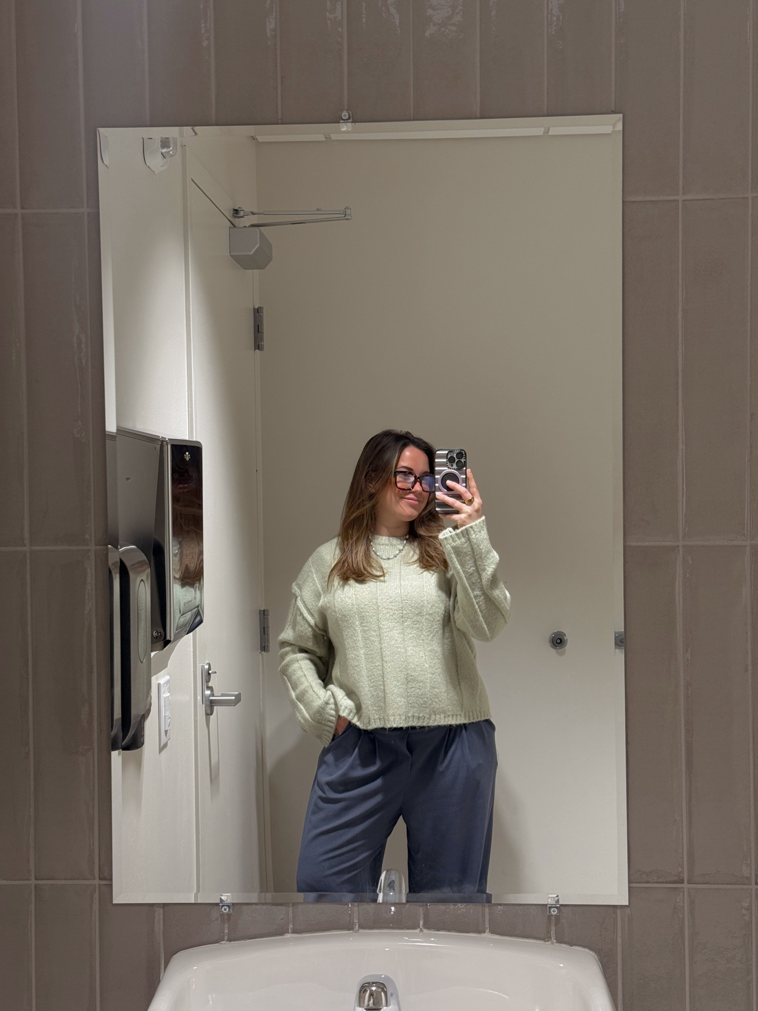 Ootd from the office - wore these pants from Halara and they are super comfy and true to size. Forgot I had them & they work great when you’re pregnant! This sweater is old, linking similar styles in this color! 

#LTKootd #LTKBump #LTKmomlife