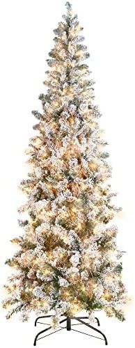 Best Choice Products Pencil Christmas Tree 7.5Ft Pre-Lit Artificial Snow Flocked Slim Skinny Chri... | Amazon (US)