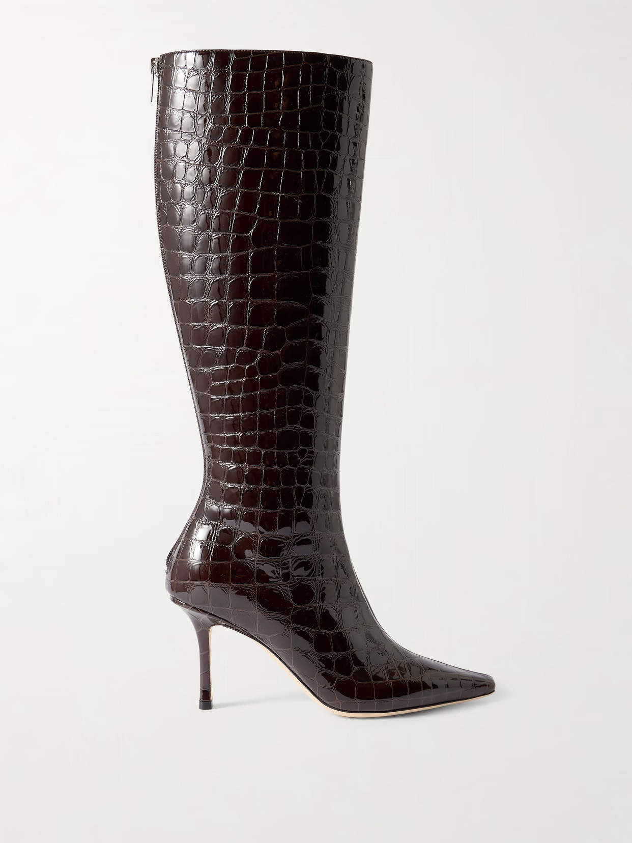 Jimmy Choo - Agathe 85 Croc-effect Leather Knee Boots - Brown | NET-A-PORTER (US)
