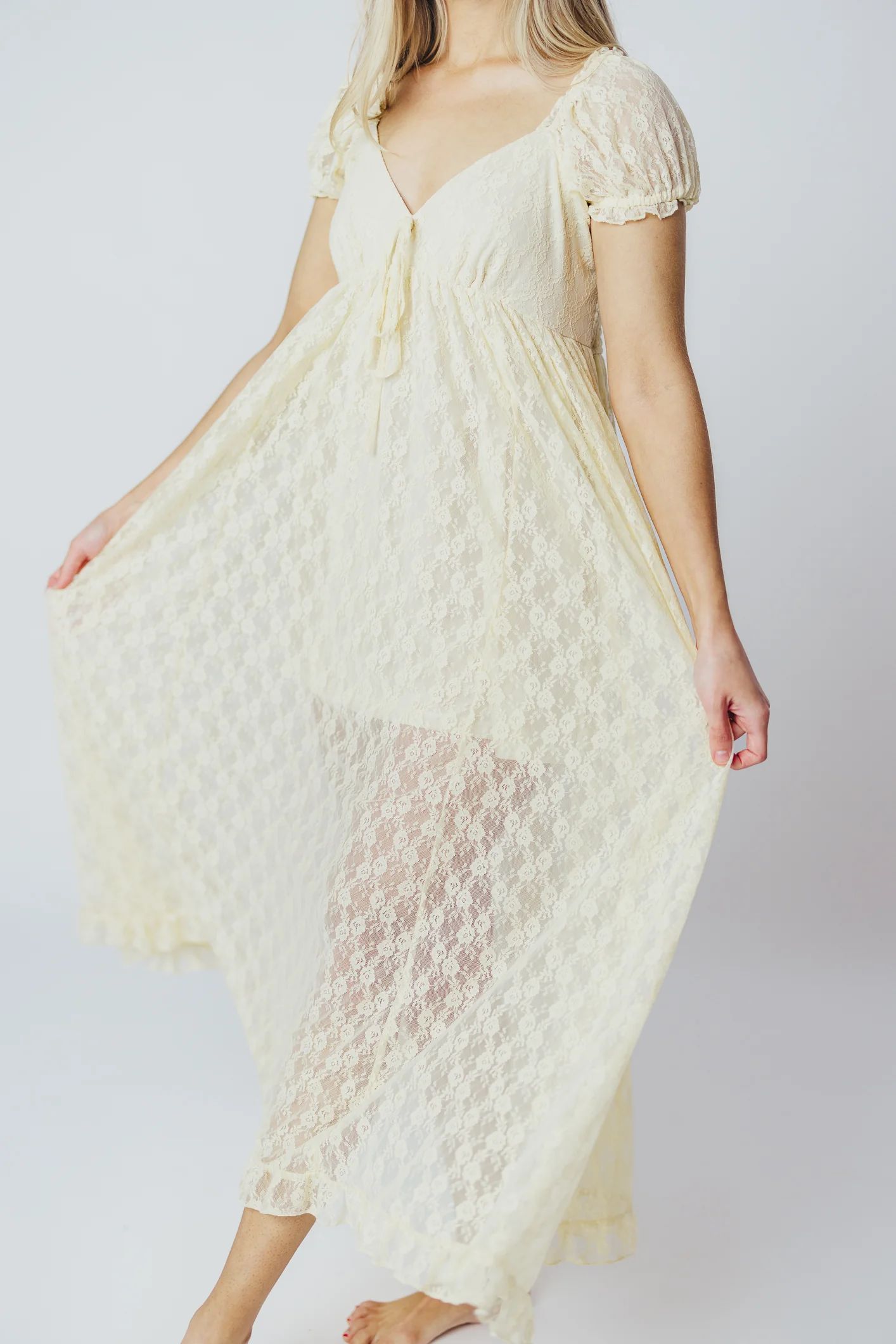 Lindsey Lace Maxi Dress with Ruffles in Ivory | Worth Collective