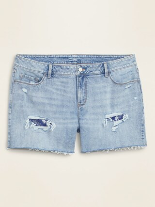 High-Waisted Secret-Slim Pockets Distressed Plus-Size Jean Shorts -- 5-inch inseam | Old Navy (US)
