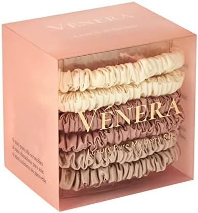 VÉNERA Silk 100% Pure 22 Momme Mulberry Small Silk Scrunchies- 6 Pieces Silk Hair Ties for Anti-... | Amazon (US)