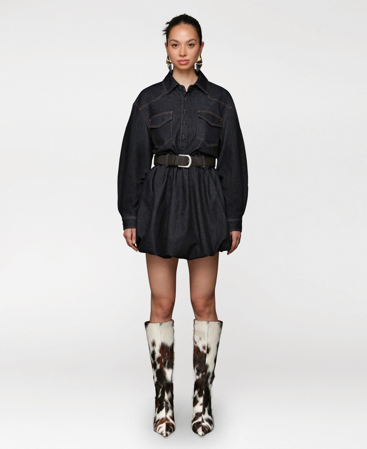 Avec Les Filles Women's Collar Long-Sleeve Shirtdress - Dark Rinse | Macy's