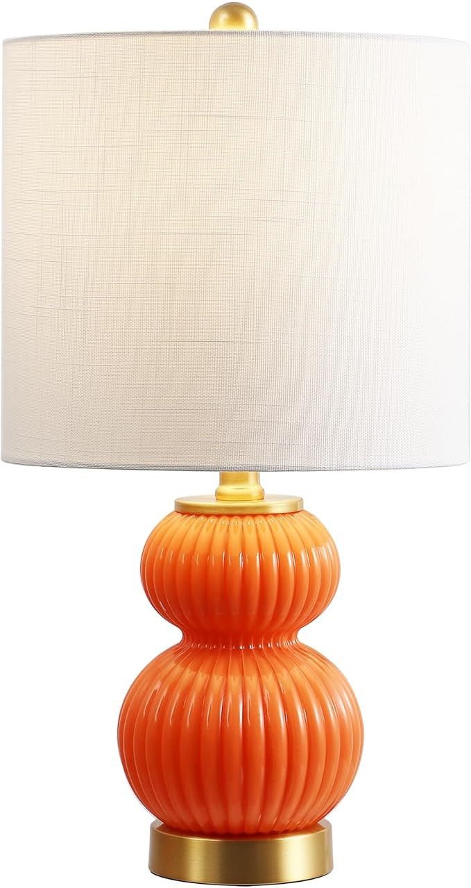JONATHAN Y 20" Orange/Brass Gold Ribbed Gourd Glass Table Lamp, Modern Bedside Lamp for Bedroom L... | Amazon (US)