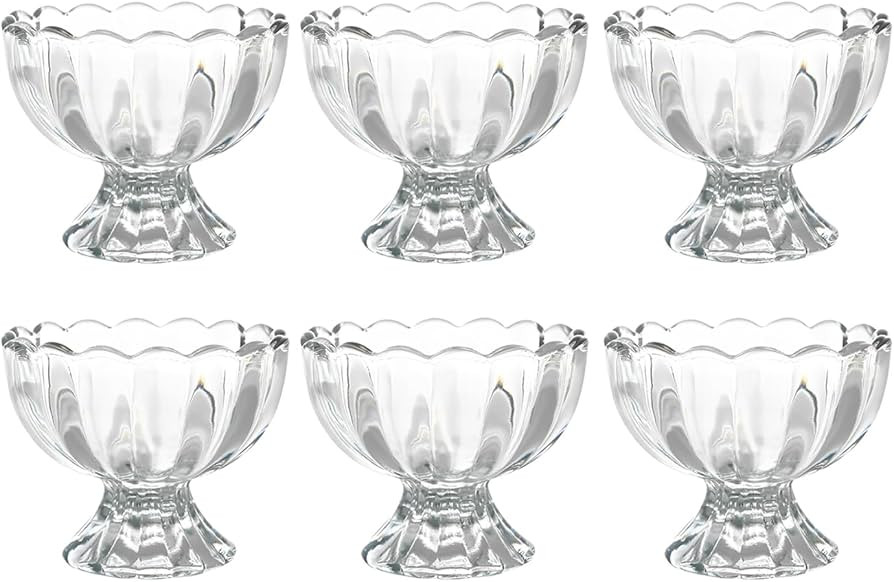 Iced Cream Dessert Bowl，Set of 6，6oz Vintage Glass ware with Heavy Base, Drinking Cup for Sun... | Amazon (US)