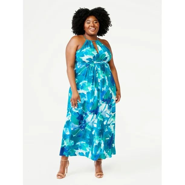 Sofia Jeans Women's Plus Size Empire Halter Maxi Dress | Walmart (US)