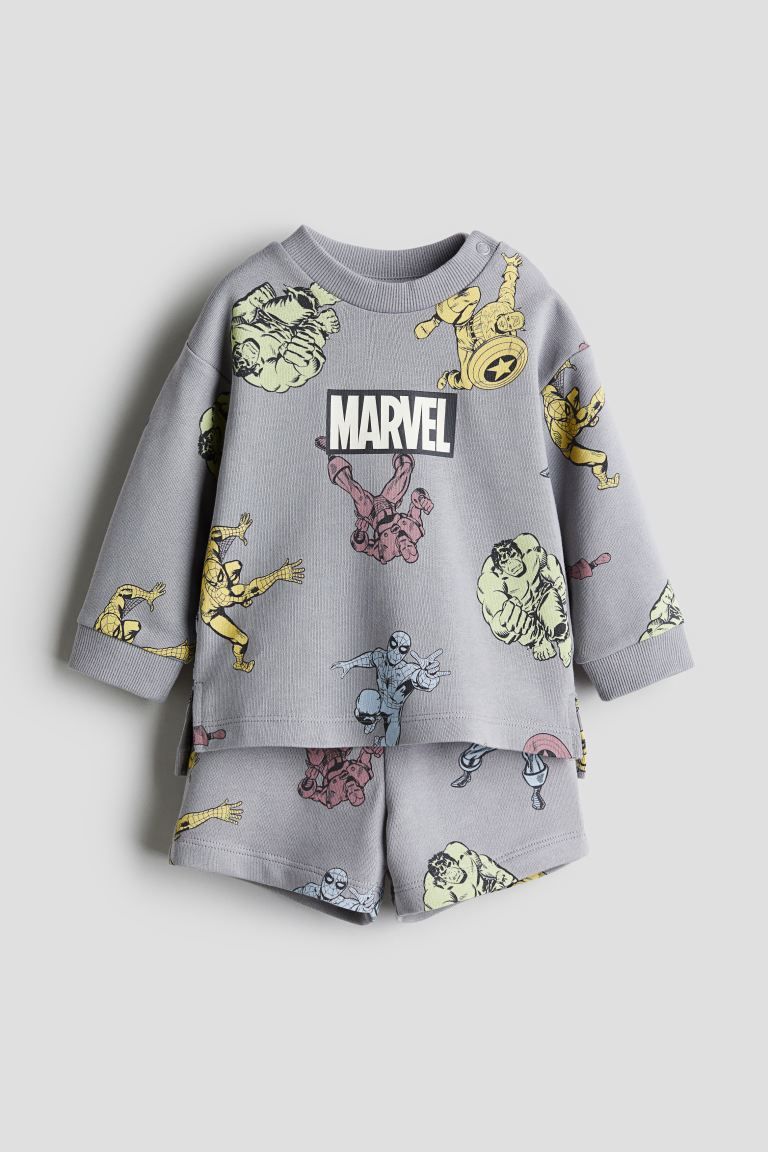2-piece Printed Sweatsuit - Light gray/Marvel - Kids | H&M US | H&M (US + CA)