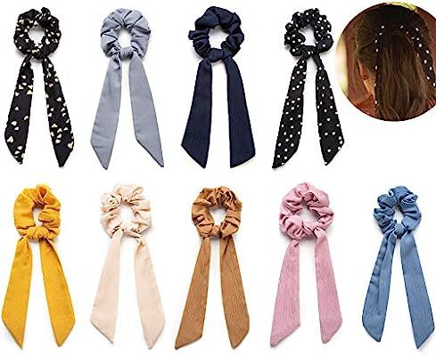 9 Pcs Chiffon Hair Scrunchies Bowknot Elastics Hair Bands Gifts for Friends Bow Scrunchies Solid ... | Amazon (US)