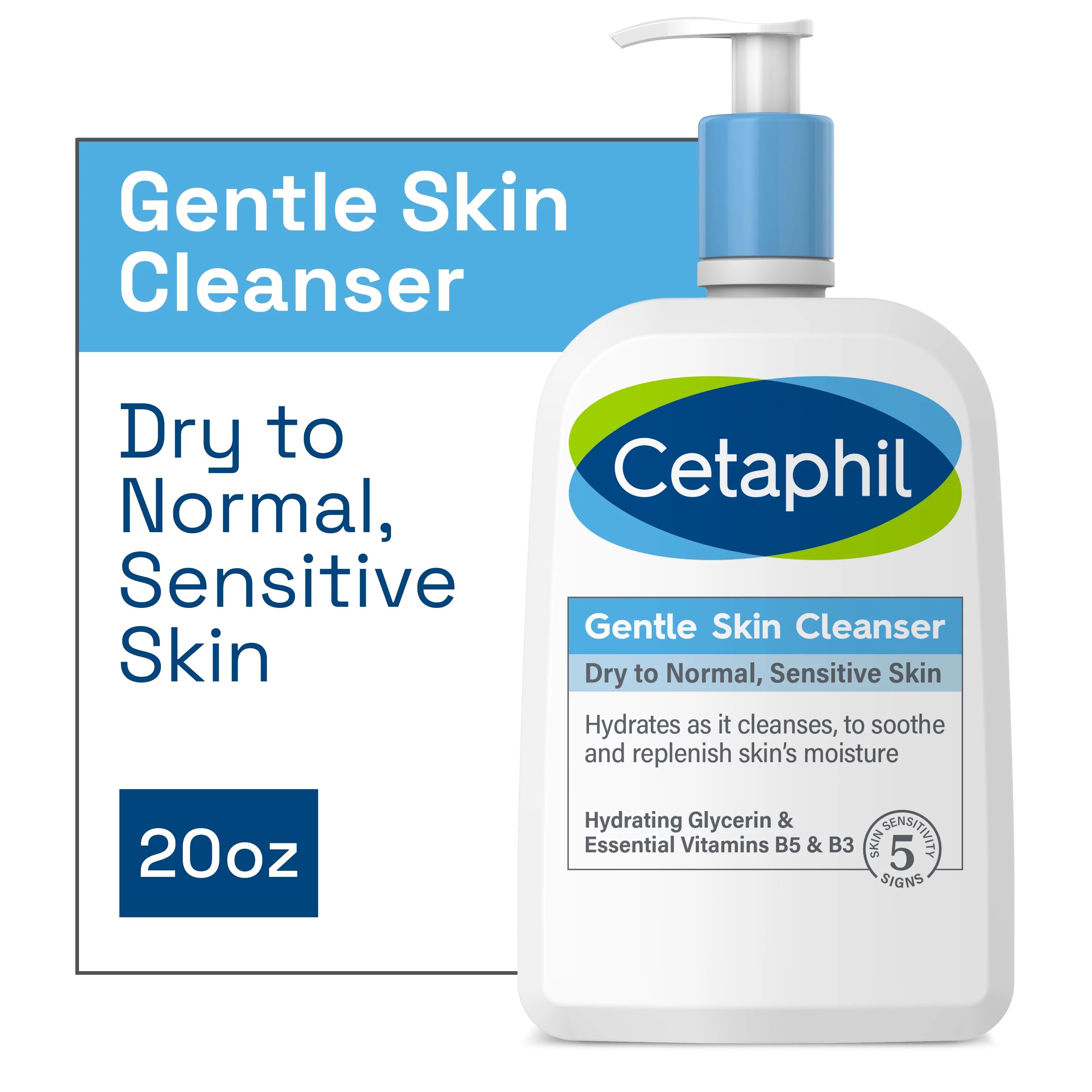 Cetaphil Face Wash, Hydrating Gentle Skin Cleanser for Dry to Normal Sensitive Skin, 20 oz | Walmart (US)