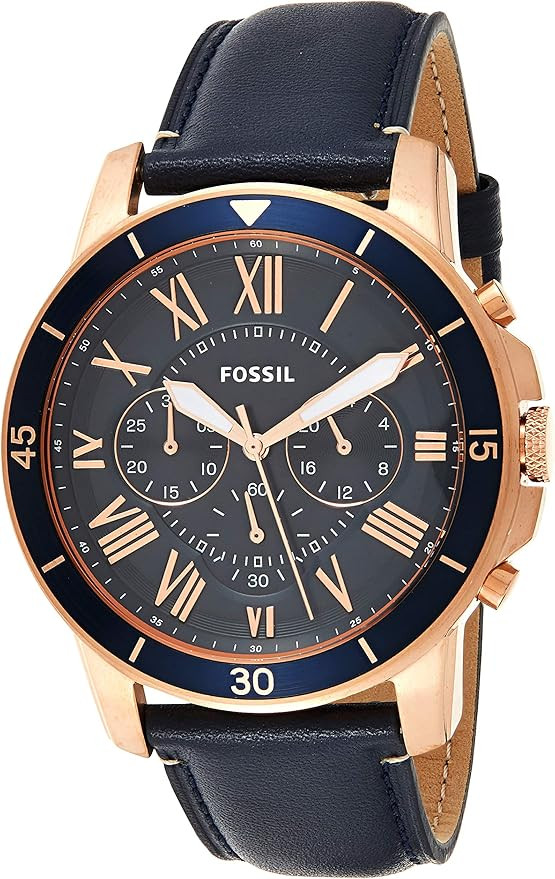 Fossil Men's Grant Sport Stainless Steel and Leather Chronograph Quartz Watch | Amazon (US)