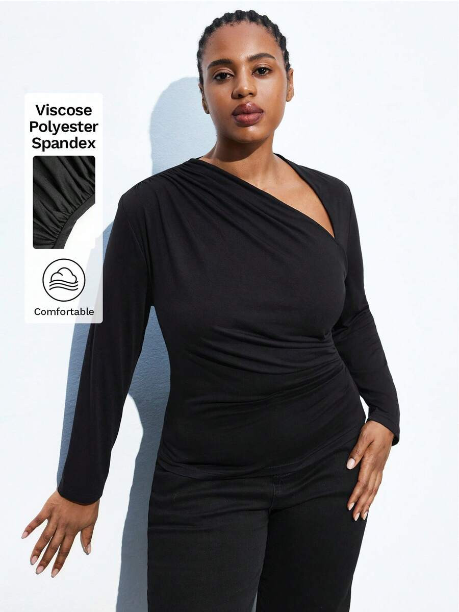 Maija Plus Size Black Turtleneck Long Sleeve Fitted Comfortable T-Shirt Fall Women Fall Women Clo... | SHEIN