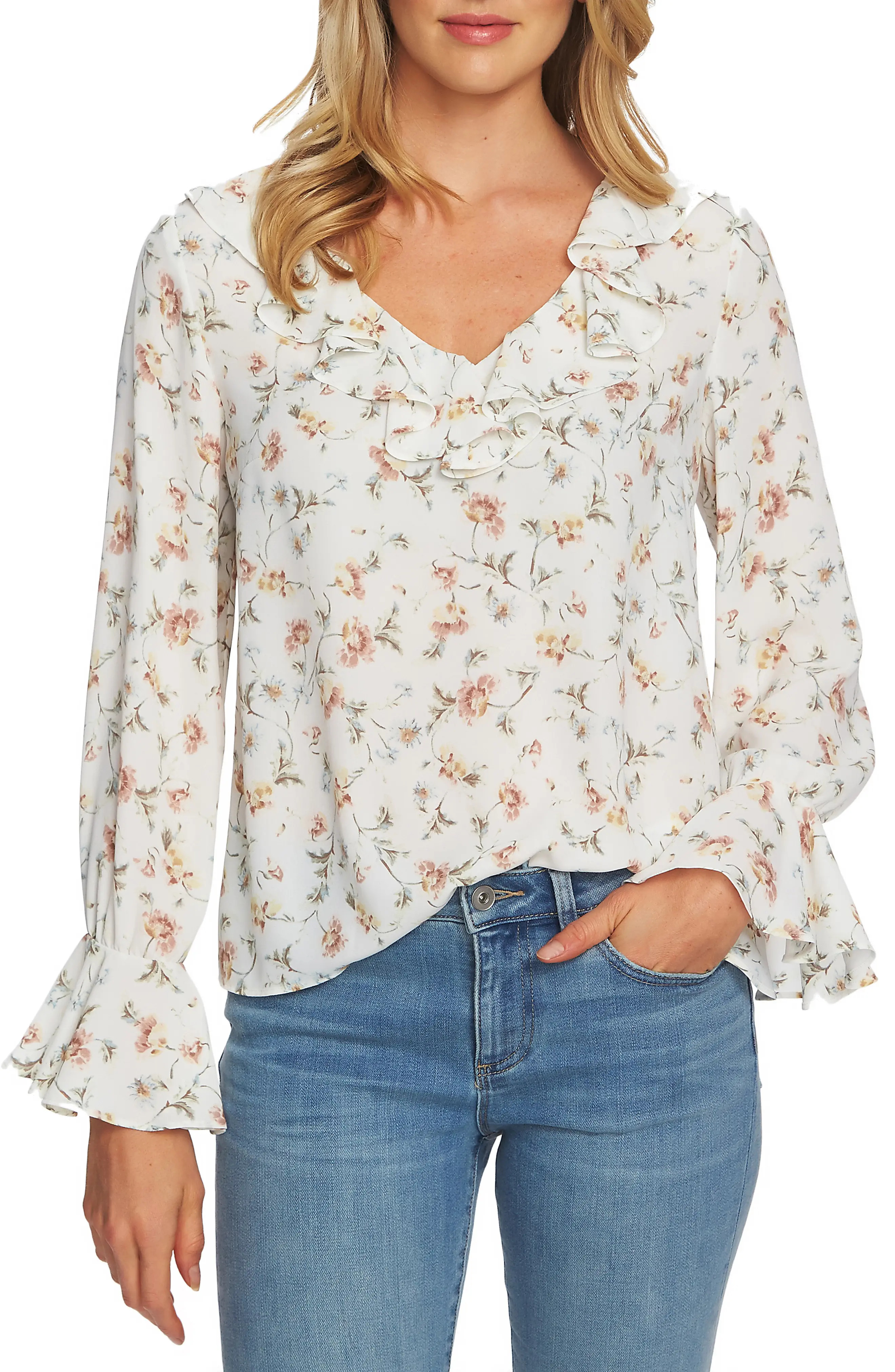 CeCe Floral Tie Sleeve Blouse | Nordstrom