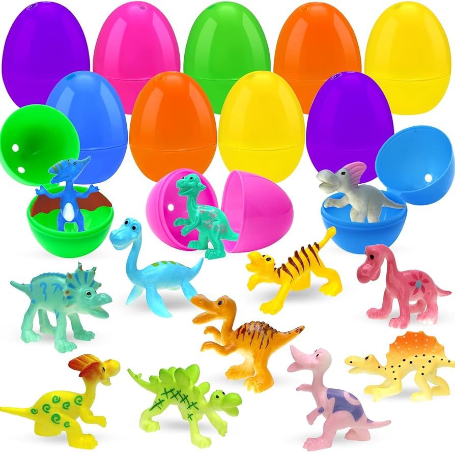 12pcs Prefilled Easter Eggs with Dinosaur Toys, Easter Eggs with Toys Inside for Easter Basket St... | Amazon (US)