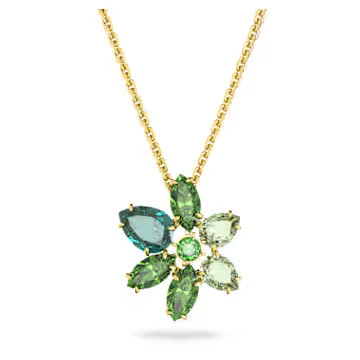 Gema pendant, Mixed cuts, Flower, Green, Gold-tone plated by SWAROVSKI | SWAROVSKI