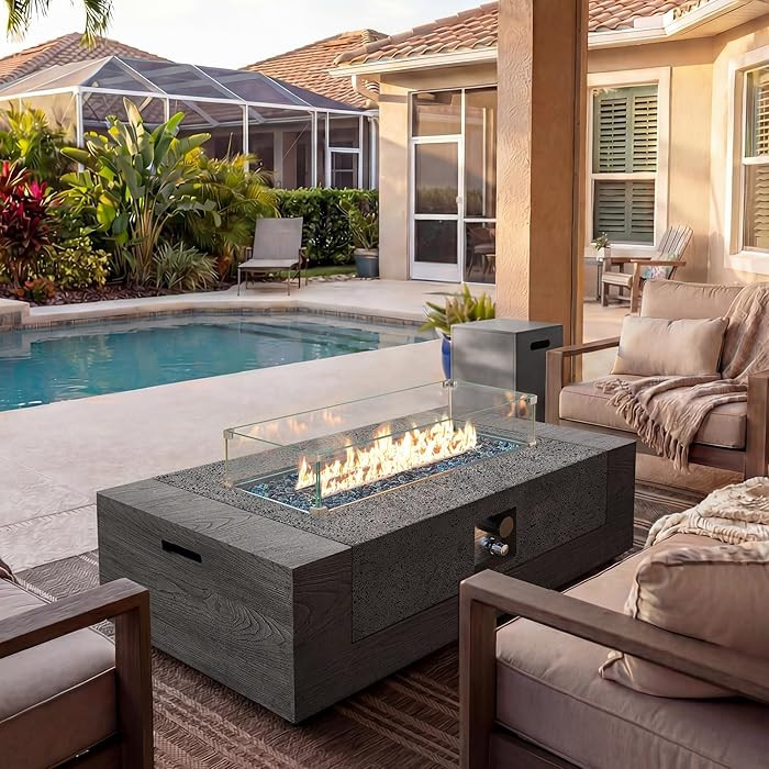 UPHA 50-inch Outdoor Patio Propane Gas Fire Pit Table 50000 BTU Concrete Round Firepit with ABS T... | Amazon (US)