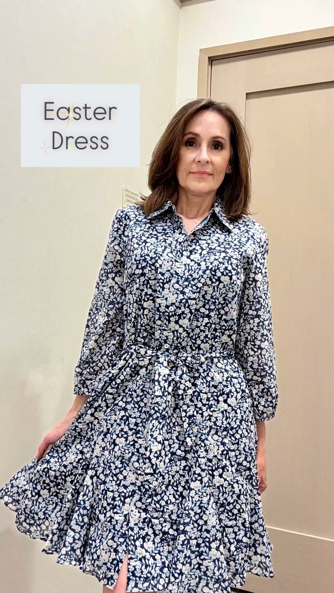 Blue floral shirt dress for Easter, Sunday church, family dinners, girls brunch, graduation 🩵 added some sandals on sale now, which would you choose? 

#LTKOver40 #LTKSeasonal #LTKootd