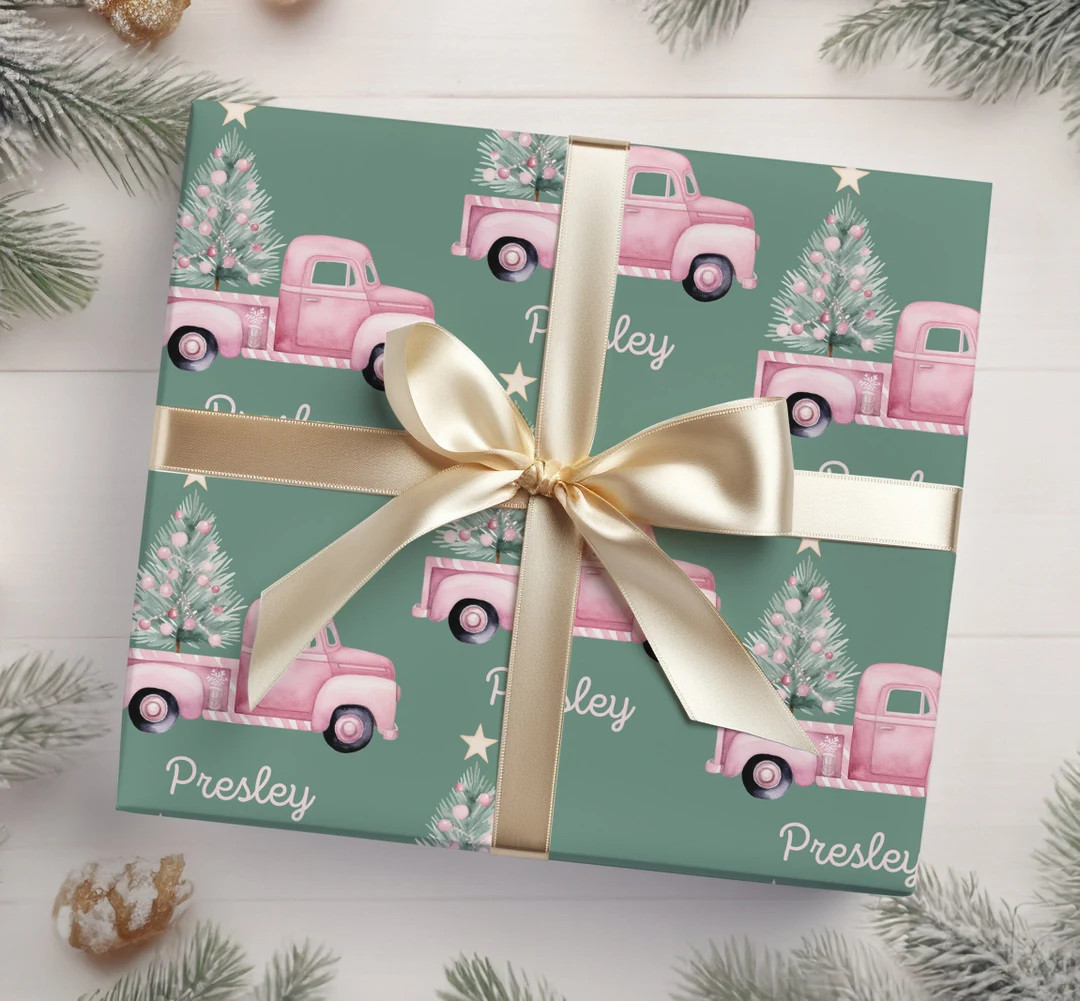 Pink Christmas Truck Personalized Wrapping Paper Personalized Gifts Custom Wrapping Paper Name Wr... | Etsy (US)