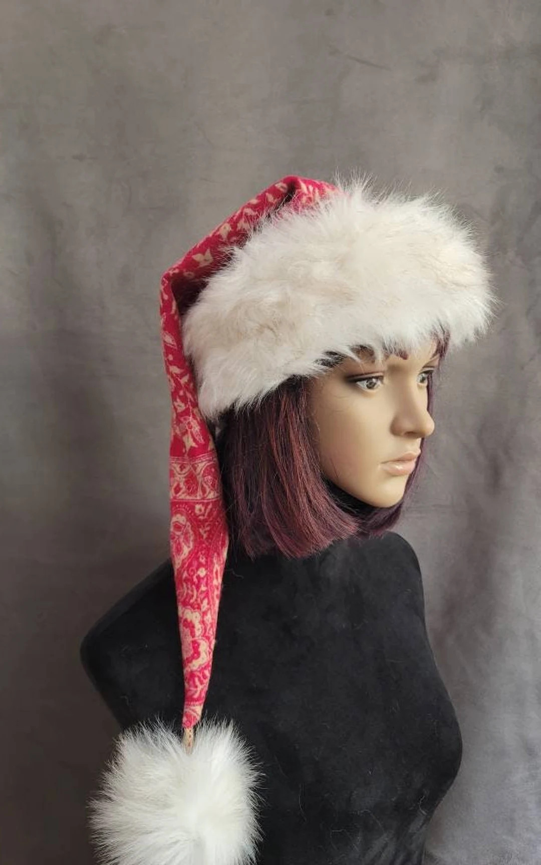 Cranberry and Cream Wool Santa Hat | Etsy (US)