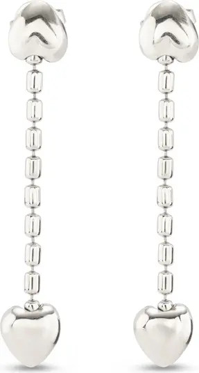 Sterling silver-plated earrings with dangling chain and small hearts | Nordstrom