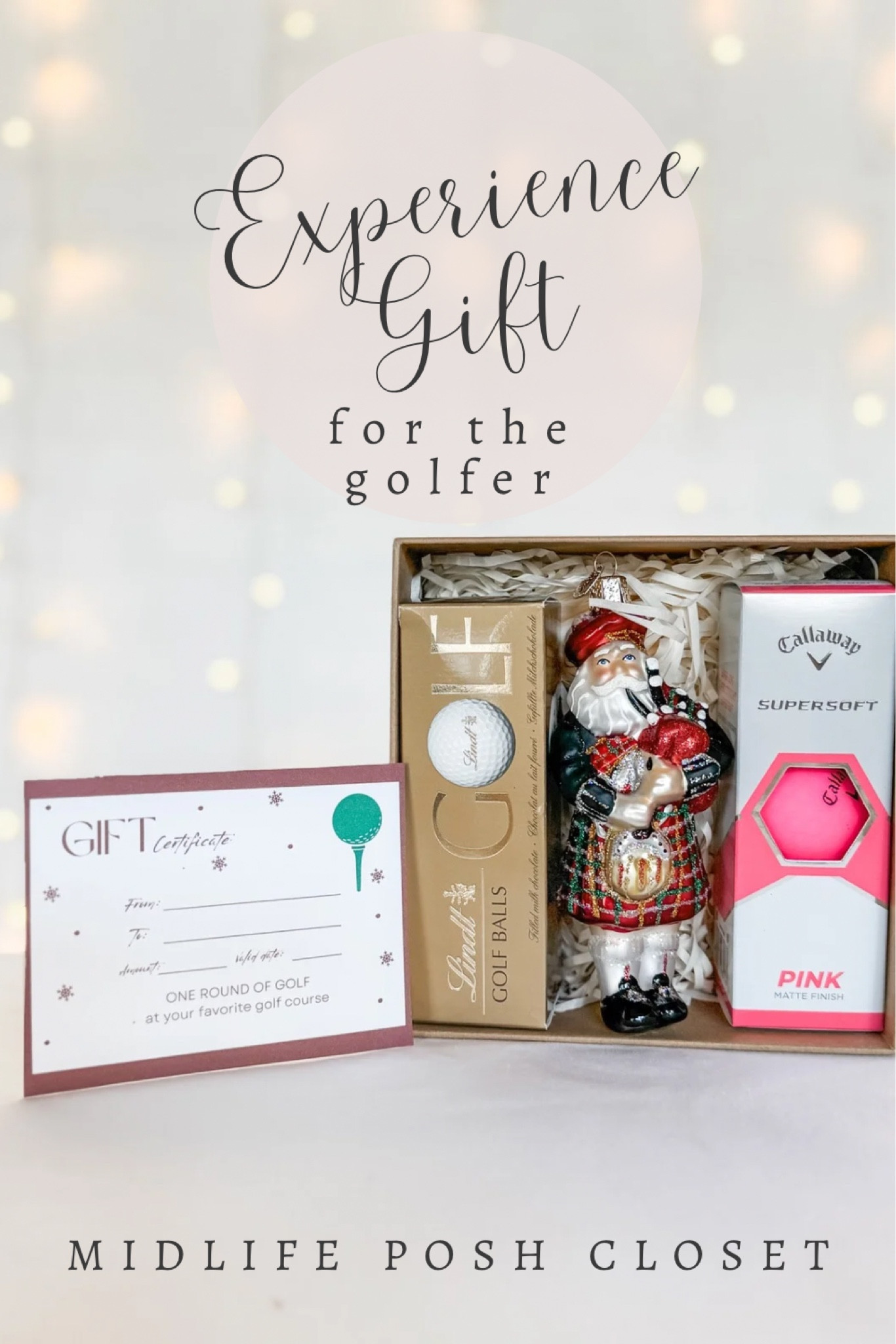 Golf Christmas Gift! Gift your favorite golfer a gift certificate for a round at his/her favorite golf course along with chocolate Lindor Lindt golf balls, a glass Santa golfer ornament, & a sleeve of his/her favorite golf balls. (Check their golf bag to find out their brand and type. Mine are these pink Callaway super soft golf balls but my husband likes Titleist 2.) I like gifting in these reusable brown craft boxes with a pretty bow.


#LTKActive #LTKSeasonal #LTKFindsUnder100
