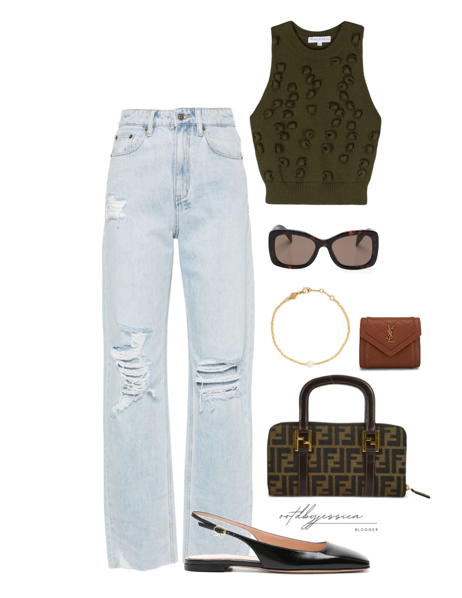 spring outfit inspo <3 all pieces via the farfetch website and they currently have 20% off their new season stock 🤍

— prada sunnies, jw anderson, light blue denim, preowned fendi bag and saint laurent gaby wallet 

#LTKSeasonal #LTKstyletip #LTKSpringSale