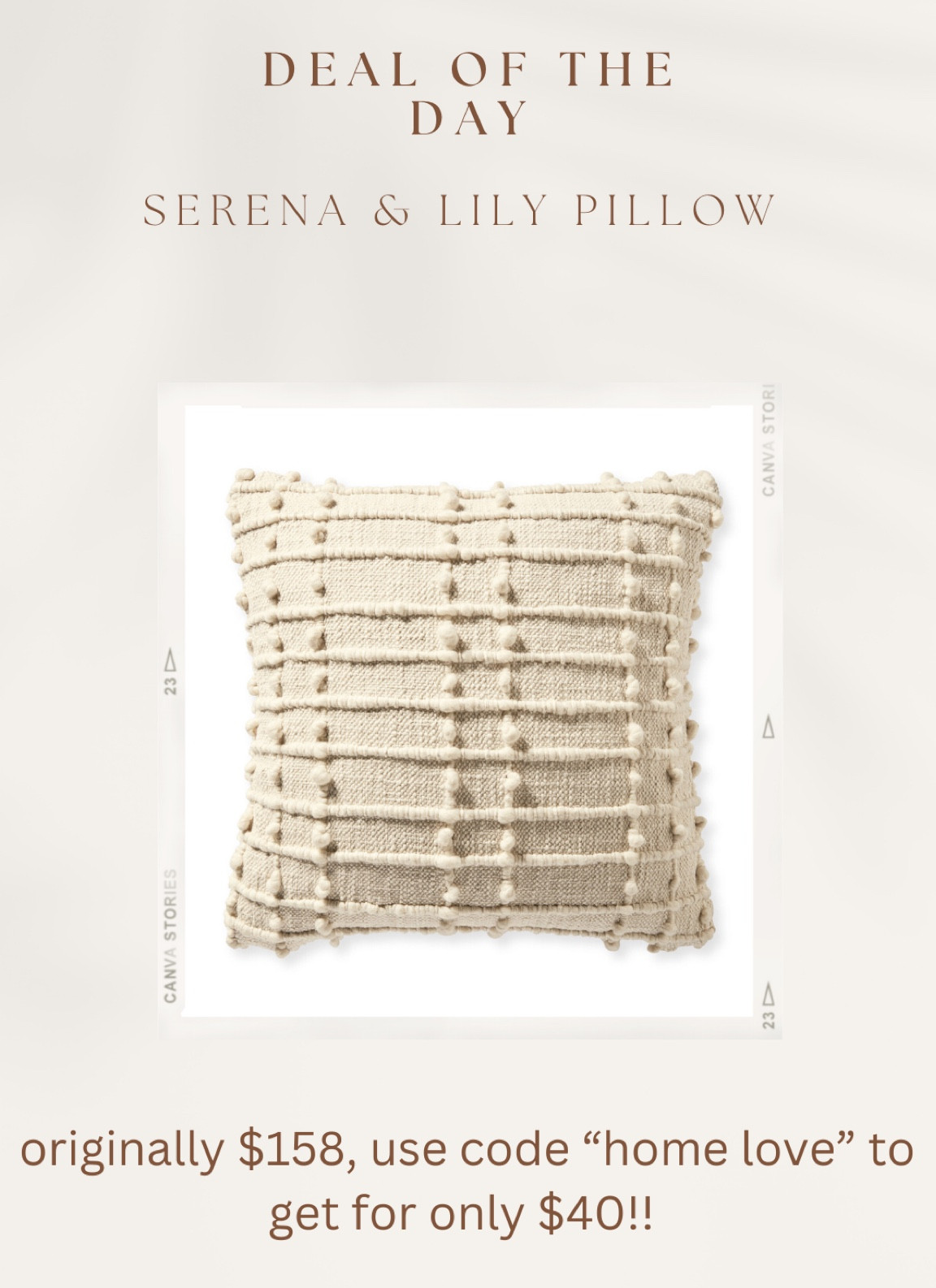 Serena & Lily designer pillow cover for only $40! I love this neutral tone and the texture this pillow brings to a room. It’s originally $158 but on sale for $50. Use code “homelove” to get an extra $10 off!!! 

Looks for less, home decor, neutral decor, modern decor, arhaus, looks for less, chandelier, accent furniture, accent chair, neutral aesthetic, arhaus, restoration hardware, Serena and Lily, living room decor, neutral decor, texture

#LTKhome #LTKsalealert #LTKunder50