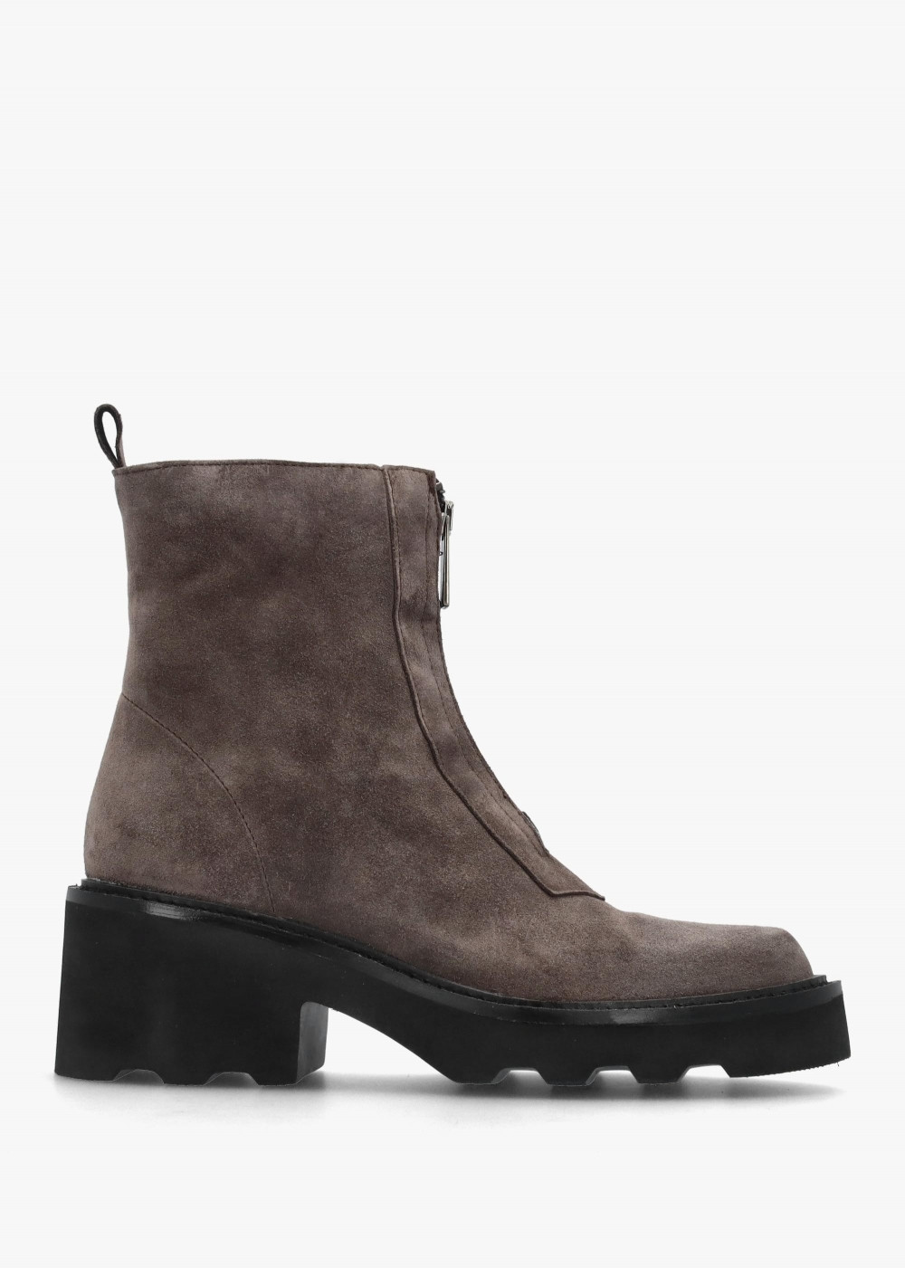 Azzie Grey Suede Front Zip Block Heel Ankle Boots | Daniel Footwear (UK)