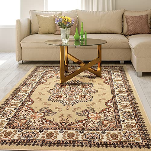 Antep Rugs Alfombras Oriental Traditional 8x10 Non-Skid (Non-Slip) Low Profile Pile Rubber Backing Indoor Area Rugs (Beige, 7'10" x 10') | Amazon (US)