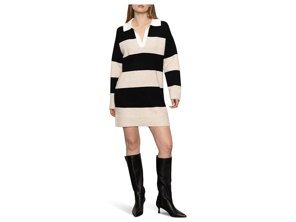 Sanctuary Polo Striped Dress Women's Dress Heather Pearl/Black : XS (US 2), Nylon/Polyester/Wool | Zappos
