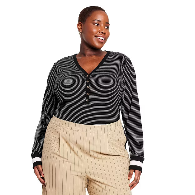 Women's Striped V-Neck Bodysuit - La Ligne x Target Black/White | Target