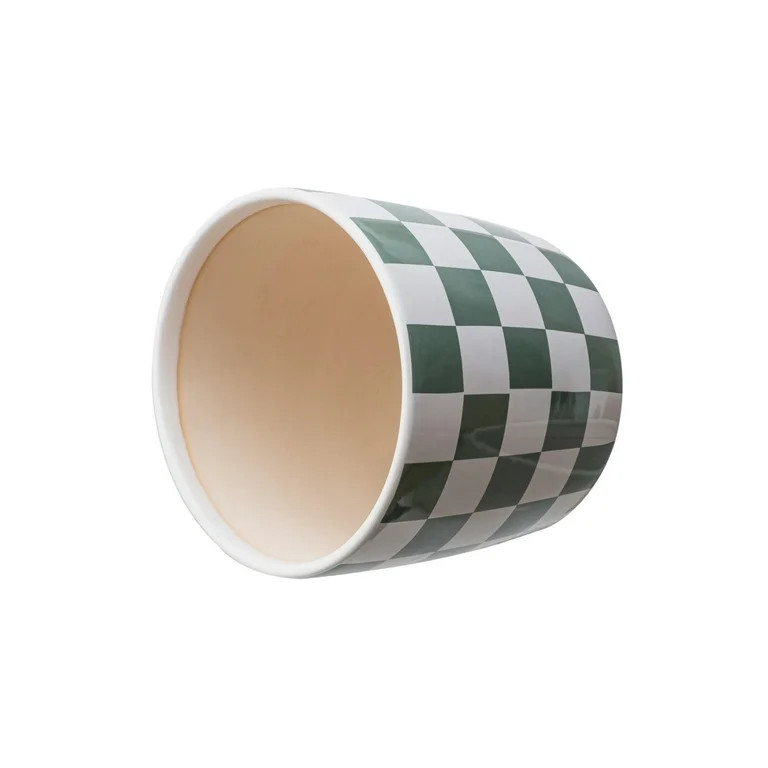 Mainstays 6 inch Green White Checkered Ceramic Planter | Walmart (US)