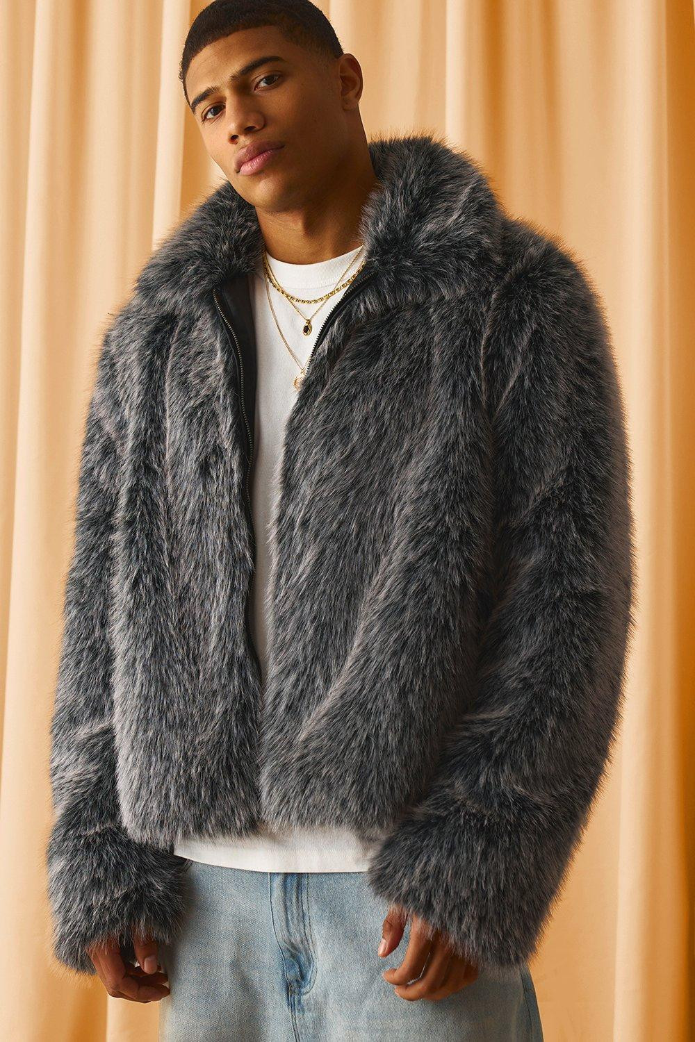 Boxy Fit Faux Fur Collared Jacket | boohooMAN (DE, IE & UK)
