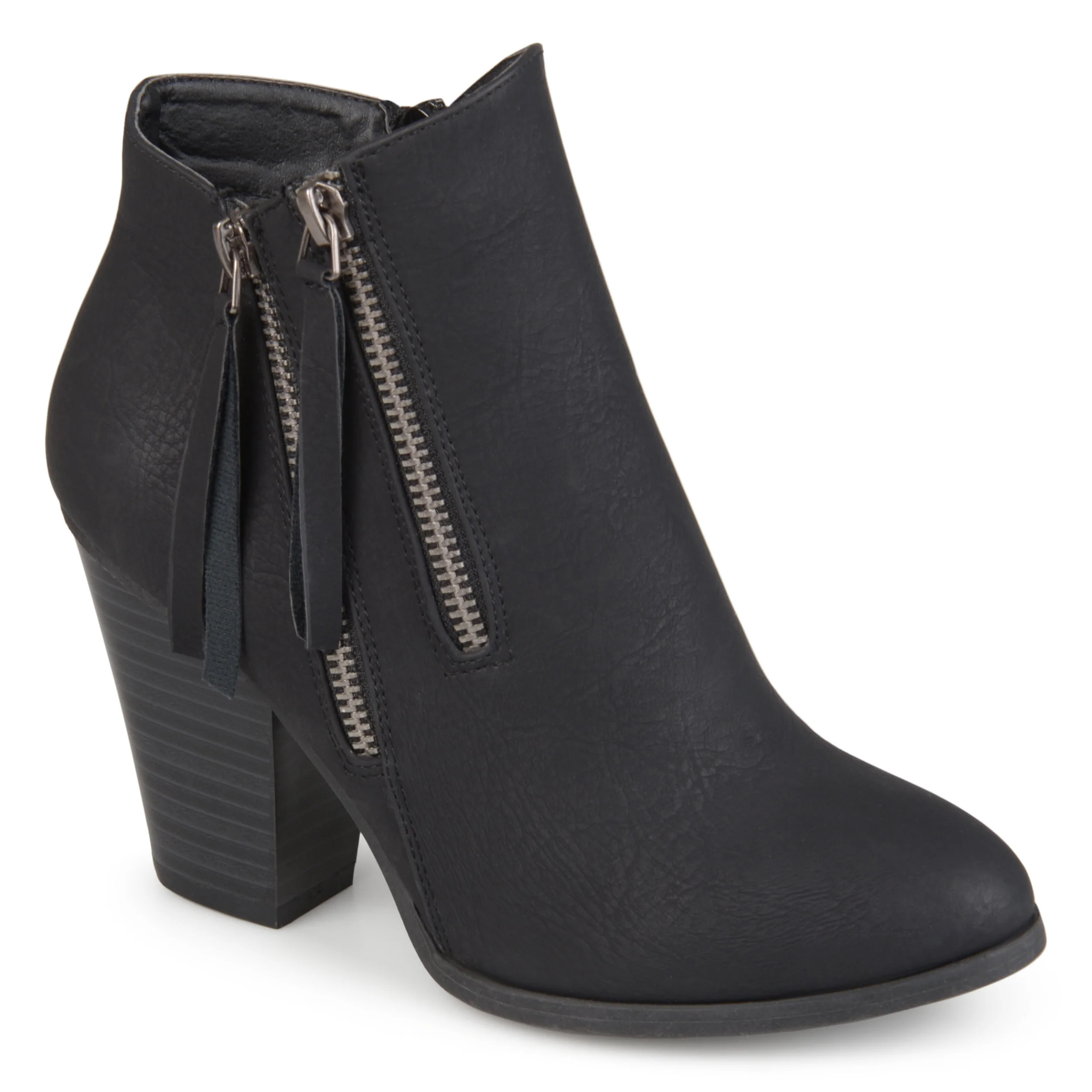 Brinley Co. Women's Faux Suede Stacked Wood Heel Double Zipper Booties | Walmart (US)